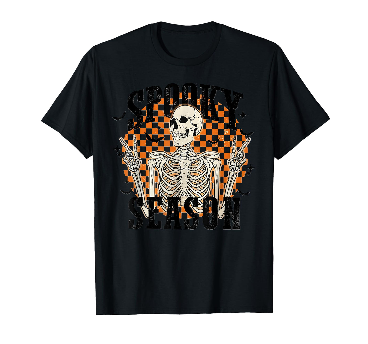 Spooky Season Skeleton Checkerboard Funny Halloween T-Shirt