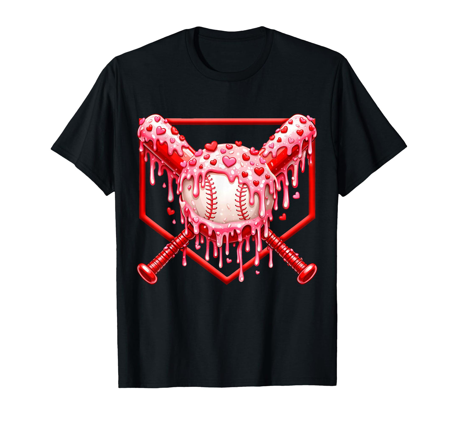 Valentines Day Baseball Boys Ice Cream Drip Heart Youth Kids T-Shirt