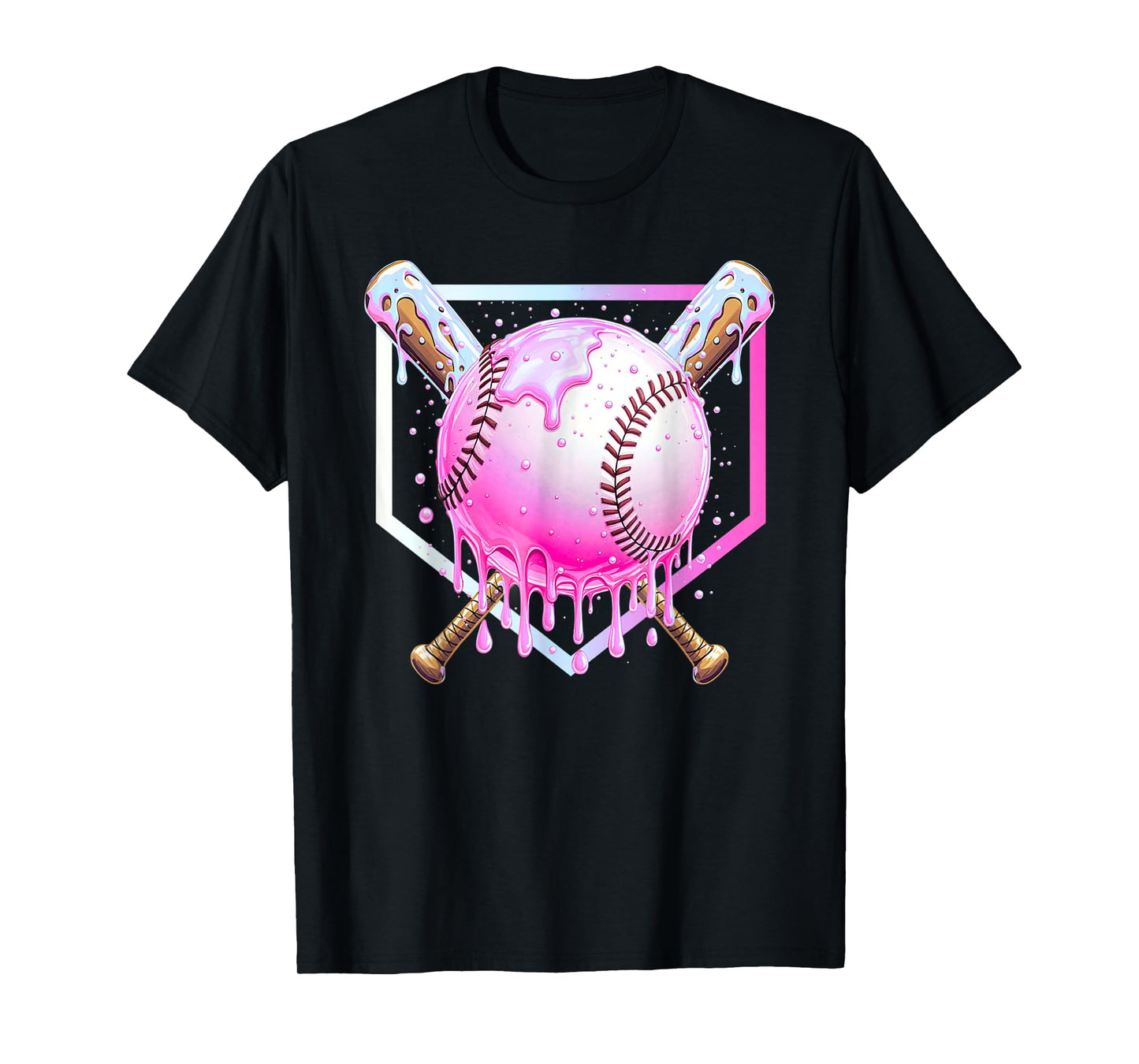 Pink Baseball Drip Shirt for Youth Girls Ice Cream Dripping T-Shirt