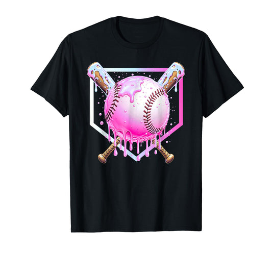 Pink Baseball Drip Shirt for Youth Girls Ice Cream Dripping T-Shirt