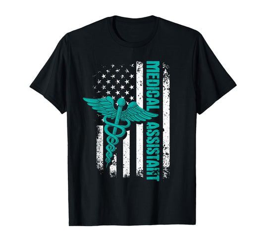 Medical Assistant - USA American Flag Healthcare Worker CMA T-Shirt