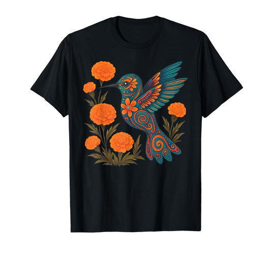 Alebrije Hummingbird Flower Mexican Folk Art Bird Nature T-Shirt