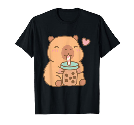Cute Capybara Kawaii Anime Drinking Bubble Tea Lover Girls T-Shirt