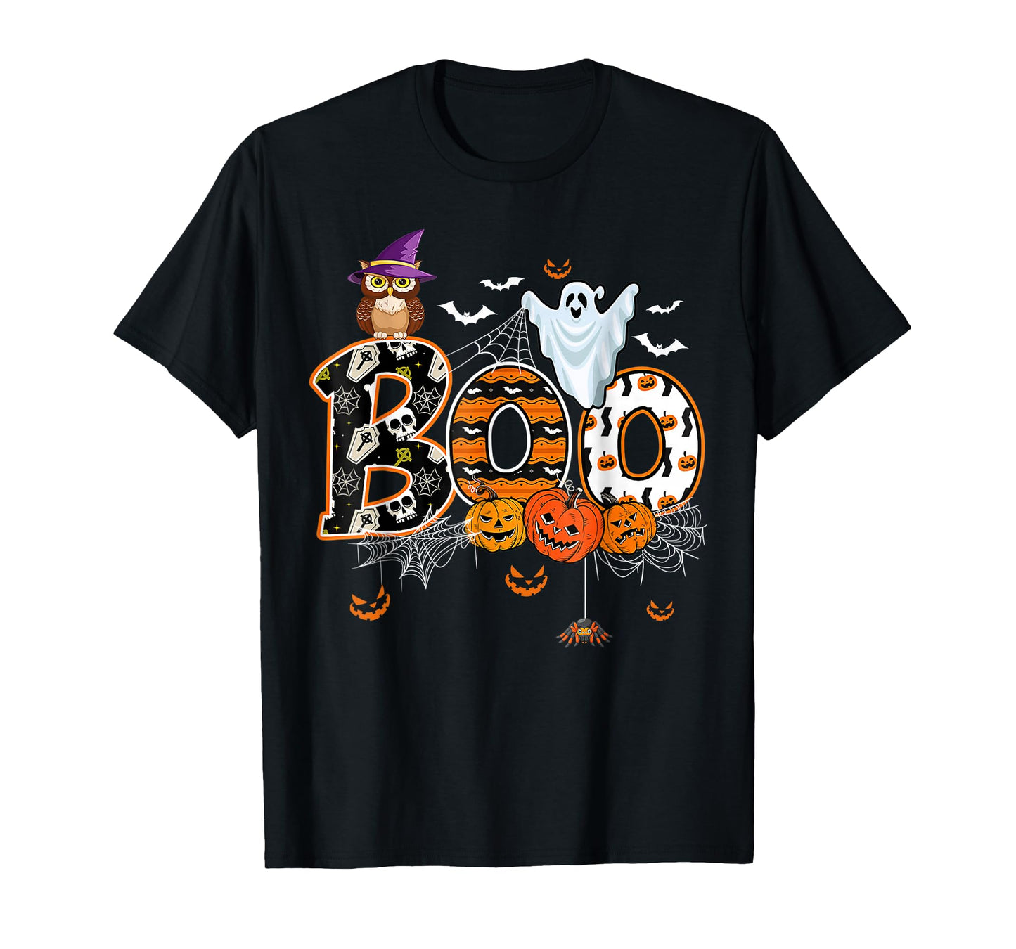 Boo Creepy Owl Pumpkin Ghost Halloween Men Women Kids T-Shirt