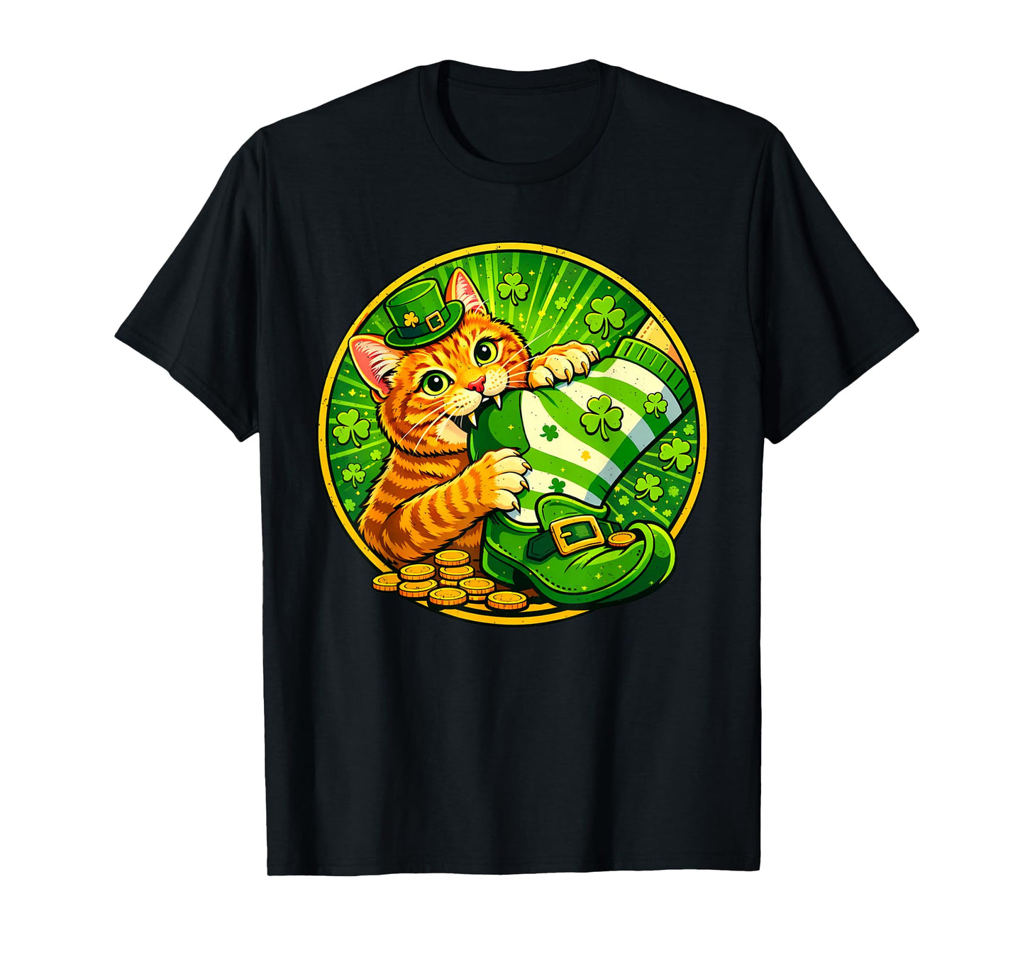 St Patricks Day Cat Bite Shamrock St Paddys Day Kitten Lover T-Shirt