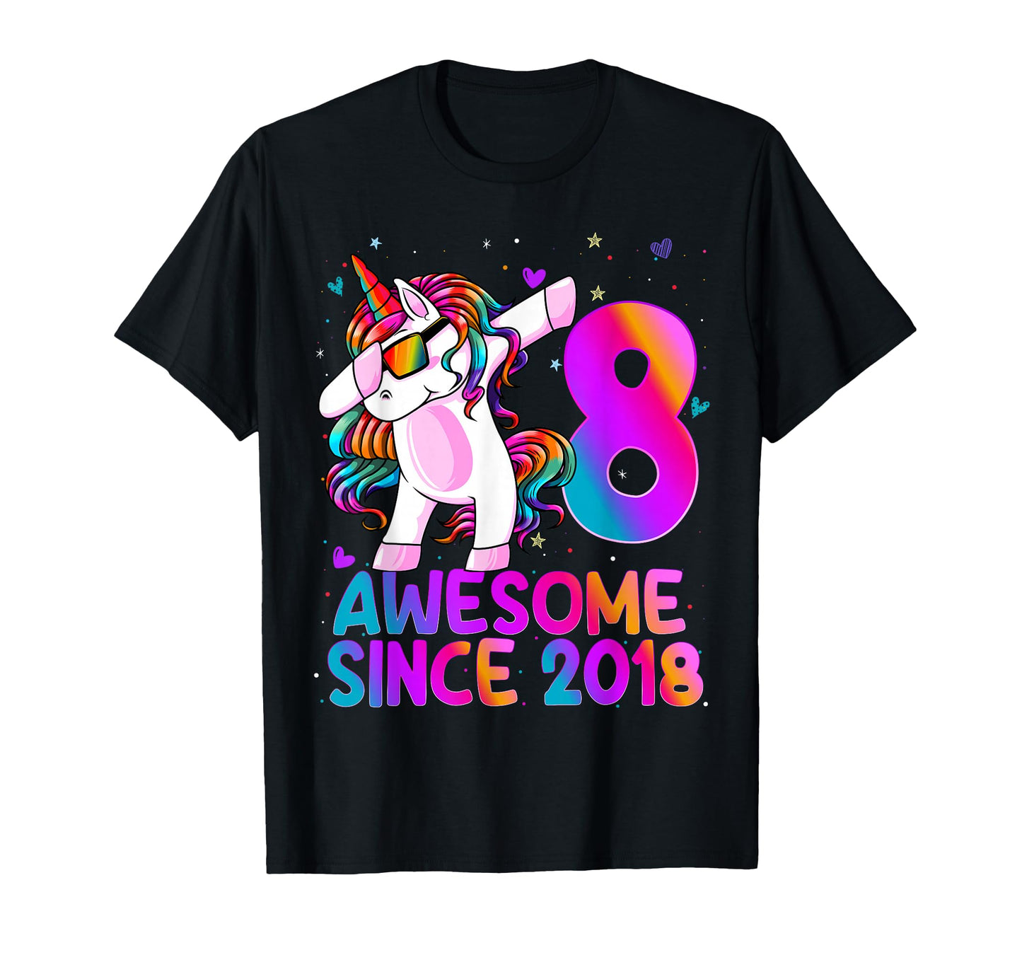 8 Year Old Girl Awesome Since 2018 Unicorn 8th Birthday Girl T-Shirt