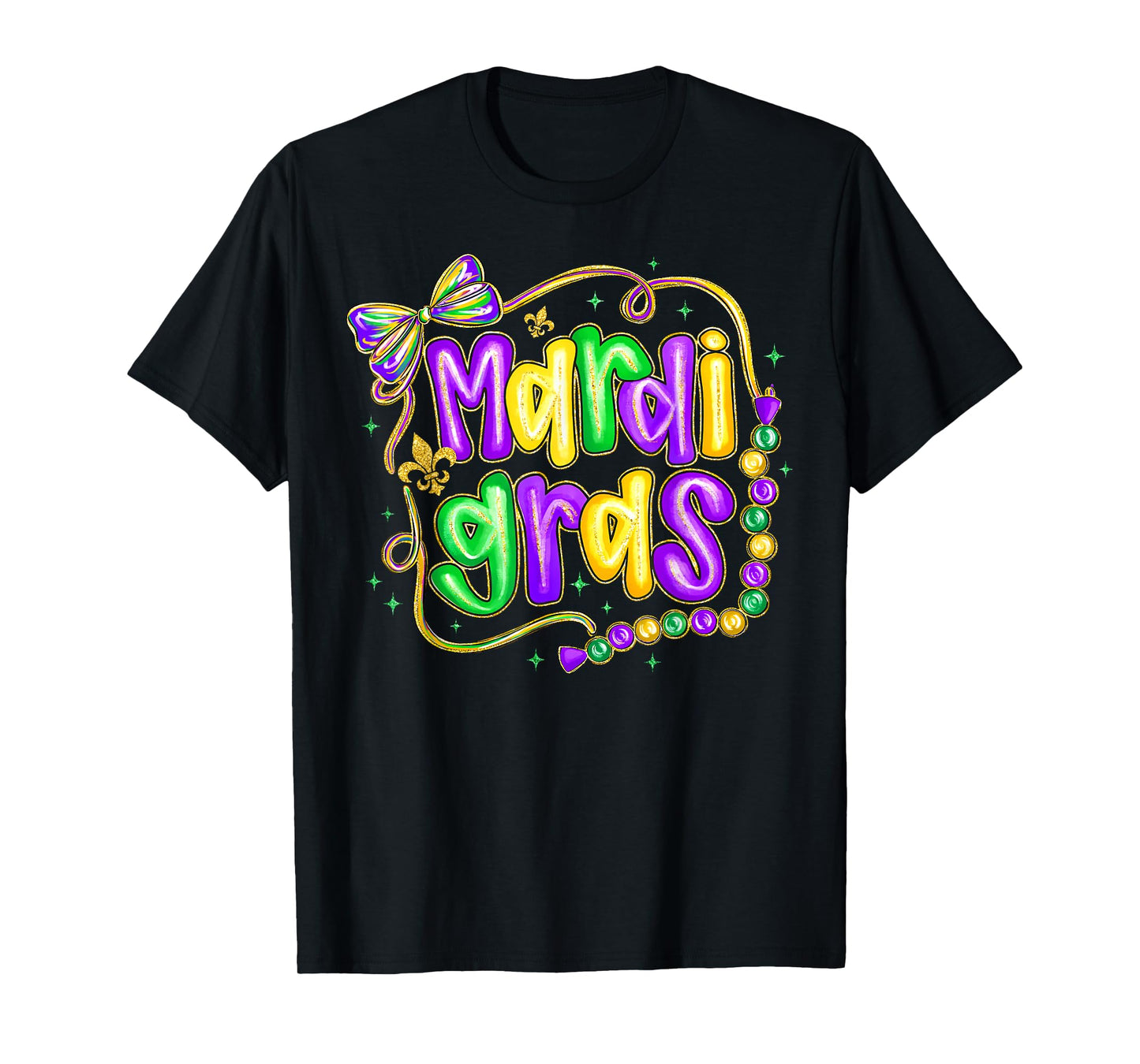Preppy Mardi Gras Fleur De Lis Coquette Bow Women Girls T-Shirt