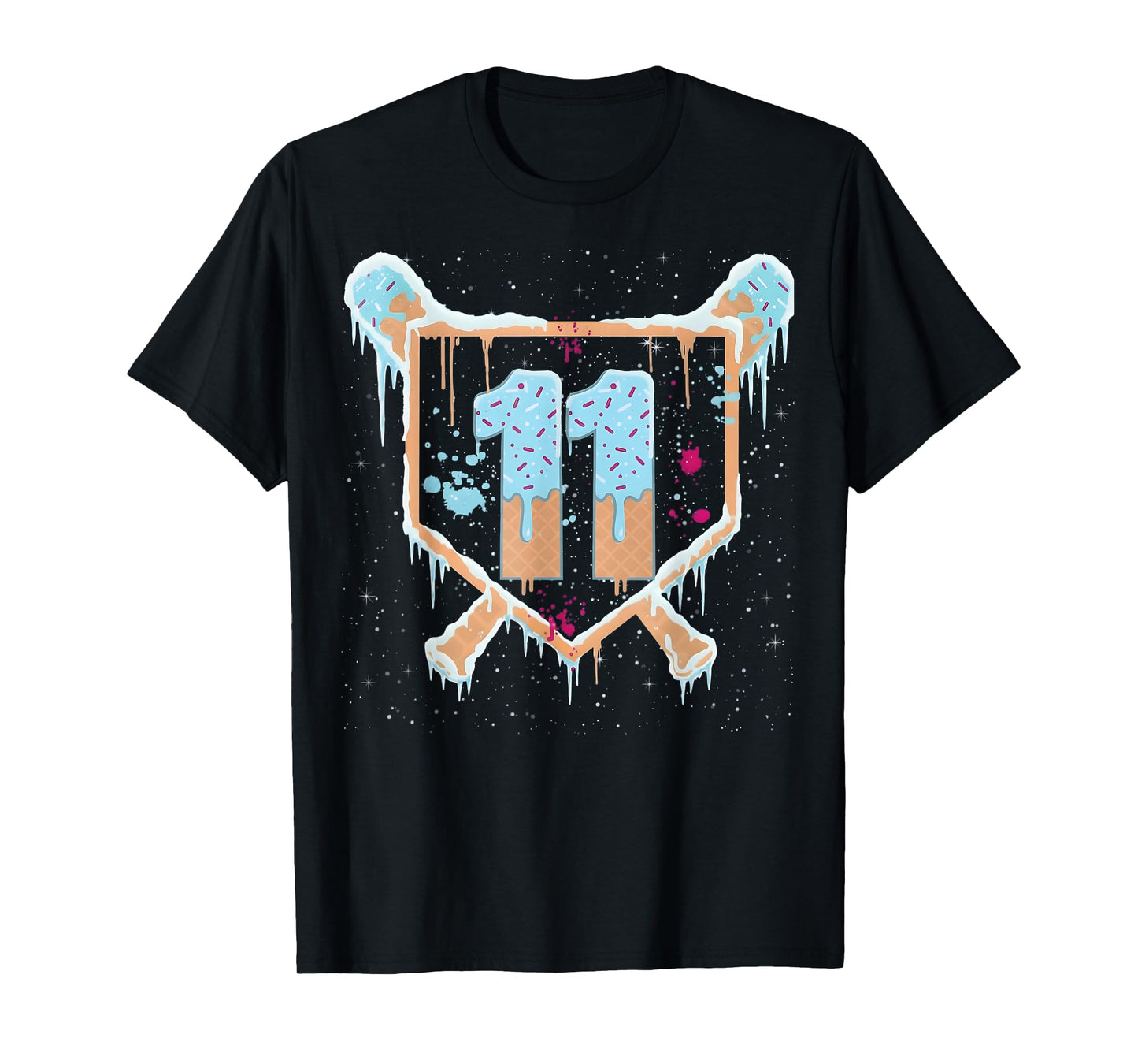 Baseball 11 Year Old Ice Cream Drip 11th Birthday Boys T-Shirt