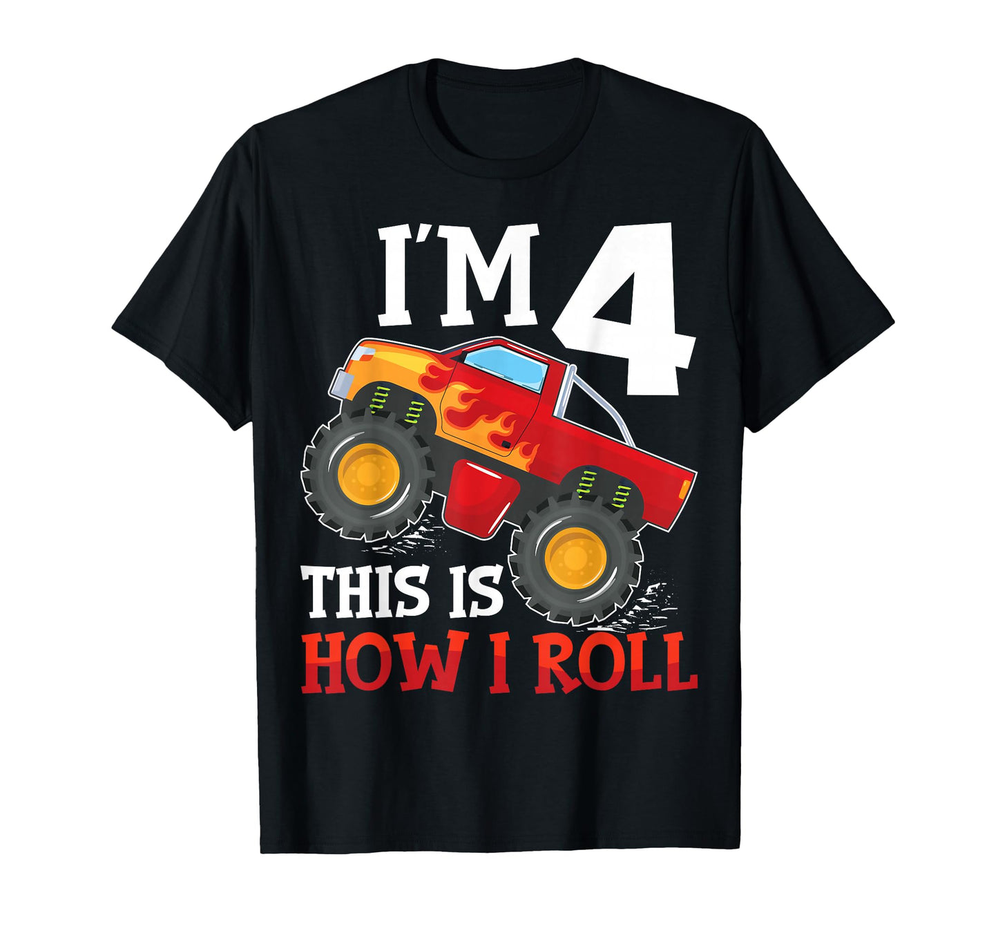 Four 4yr 4th Birthday Monster Truck Boy 4 Years Old T-Shirt
