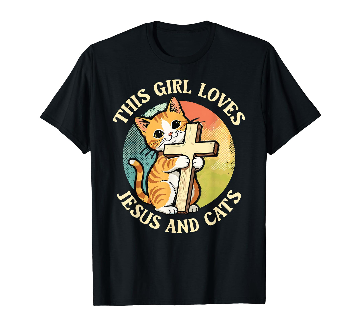 Christian This Girl Loves Jesus and Cats Cat Hugging Cross T-Shirt