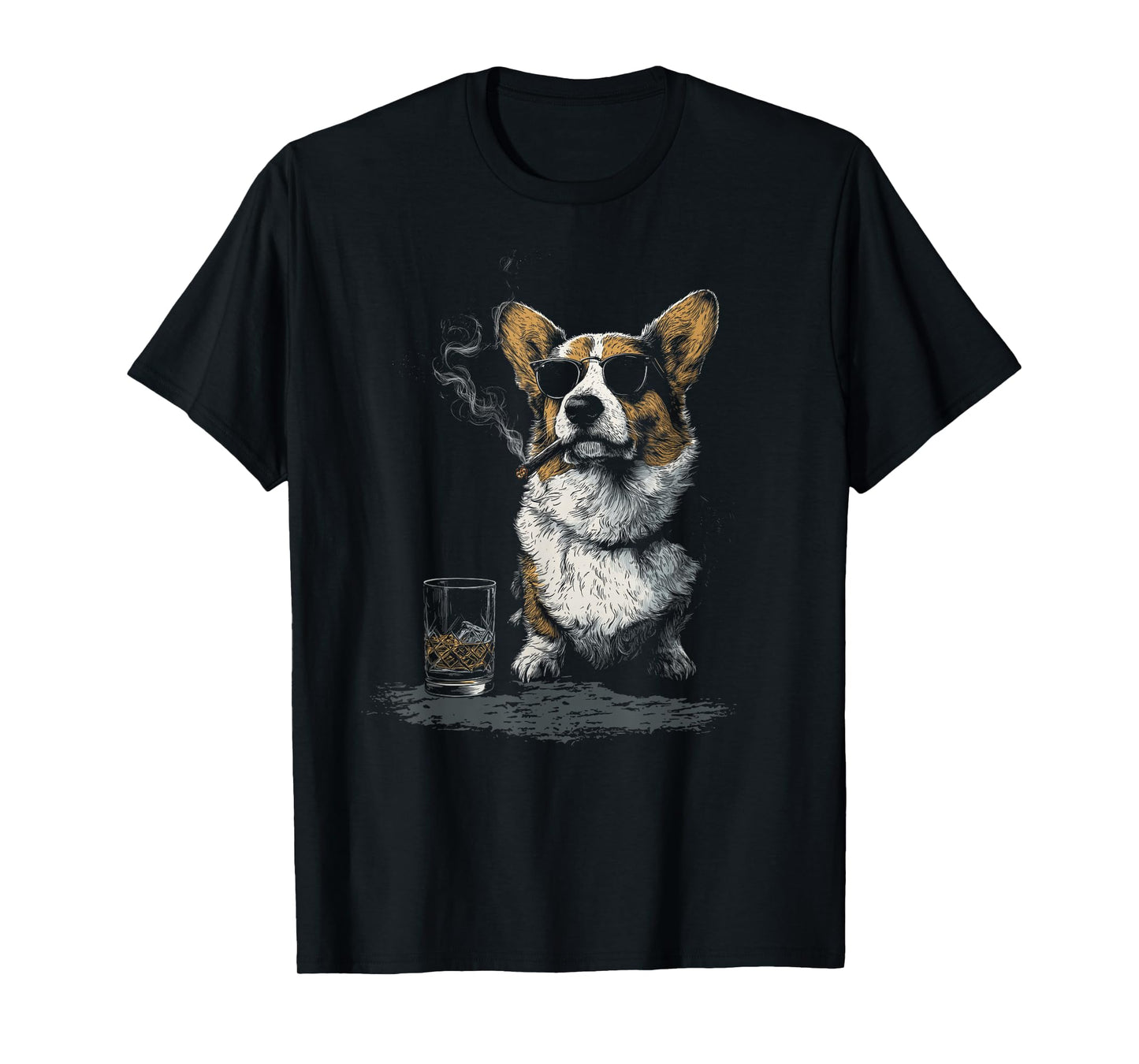 Corgi Smoking Cigar Whisky Lover Funny Dog T-Shirt