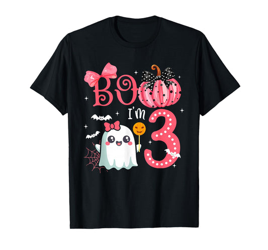 Boo I'M 3 Years Old Ghost 3Rd Birthday Halloween Ghost Girls T-Shirt