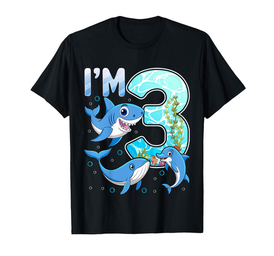 I'm 3 Years Old 3rd Birthday Party Shark Lover Kids T-Shirt