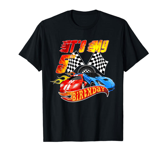 It's My 5th Birthday Kid 5 Year Old Race Car Birthday Racing T-Shirt