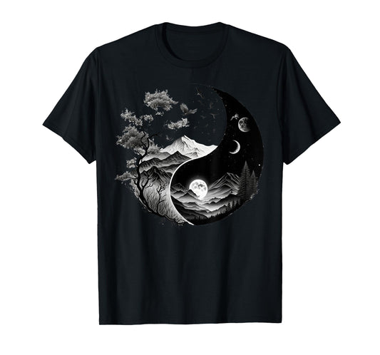 Taoism Symbol on Black and White Nature Taijitu Yin Yang T-Shirt