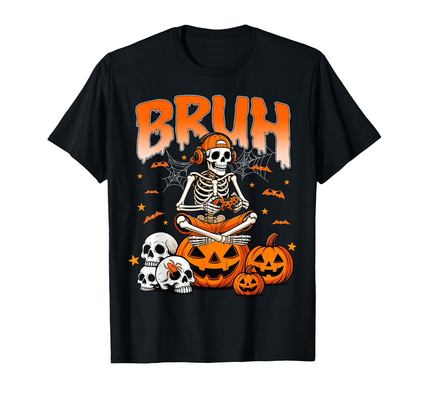 Bruh Halloween Skeleton Gamer Video Gaming Boys Men T-Shirt