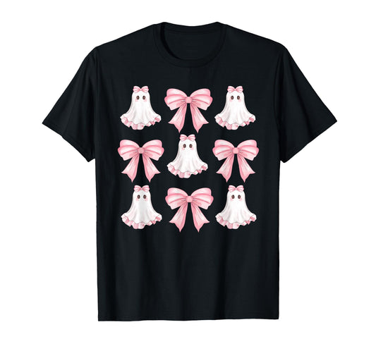 Pink Coquette Bow Cute Ghost Halloween Costume Girls Women T-Shirt