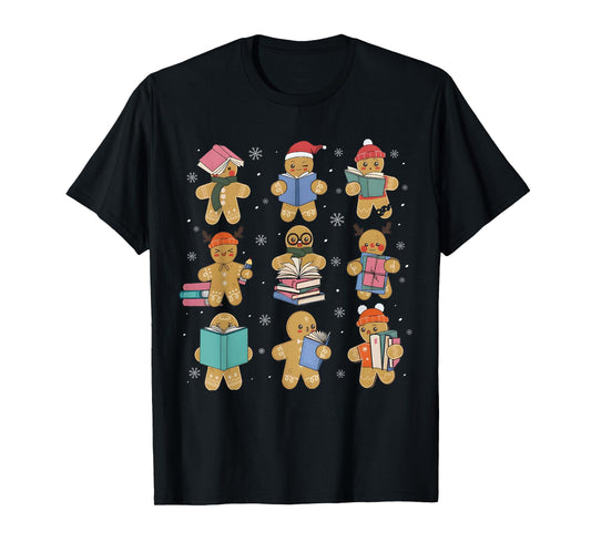 Christmas Library Gingerbread Man Books Lover Bookworm Gifts T-Shirt