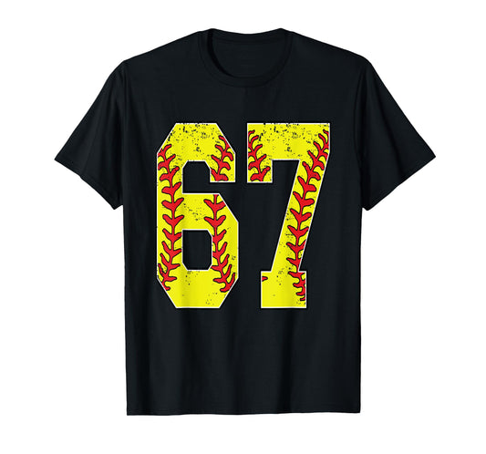 Number #67 Softball 67 Jersey Number Softball Lover T-Shirt