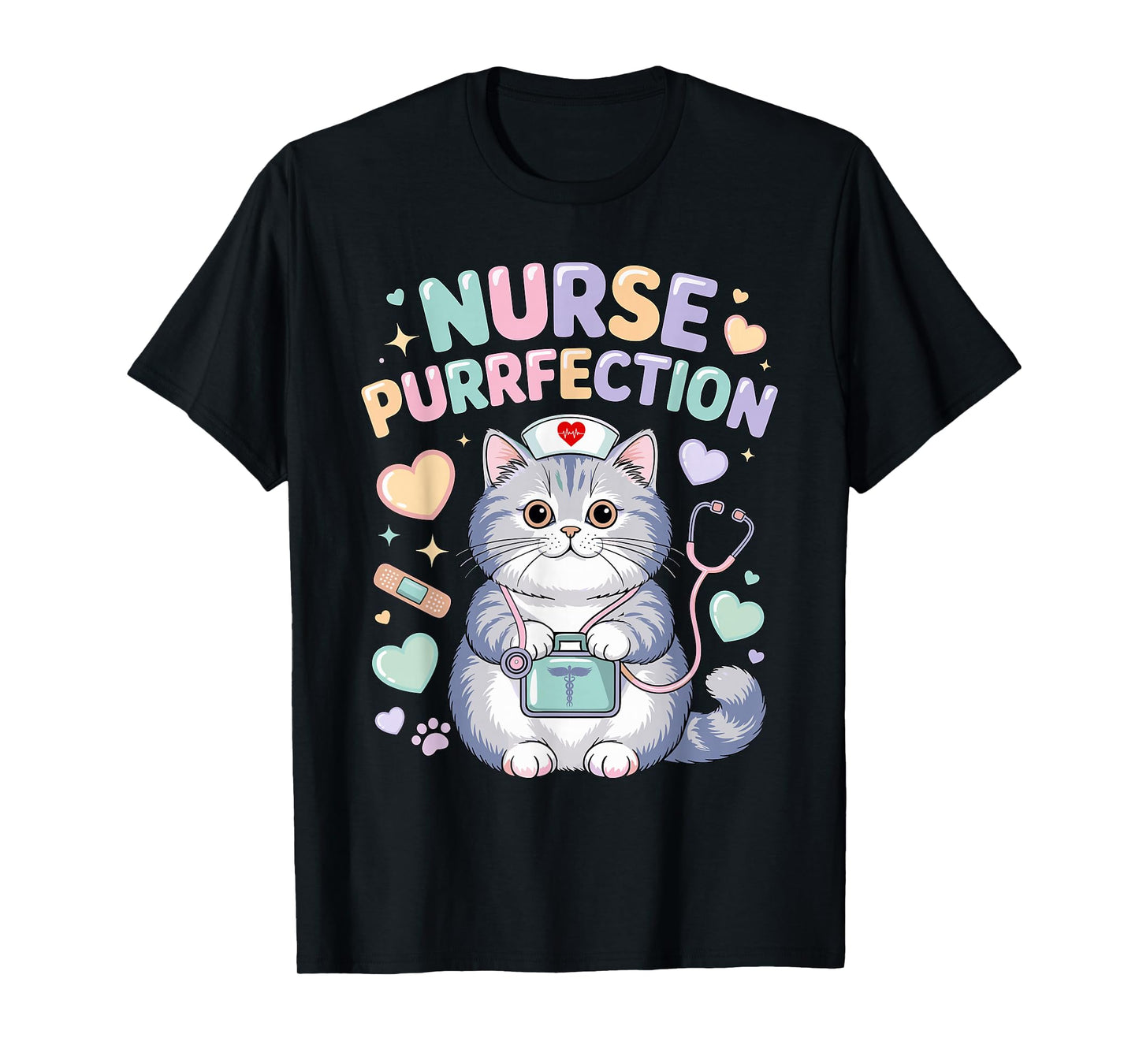 Funny Nurse Cat Pun Purrfection Kitten Lover Cute Nursing T-Shirt
