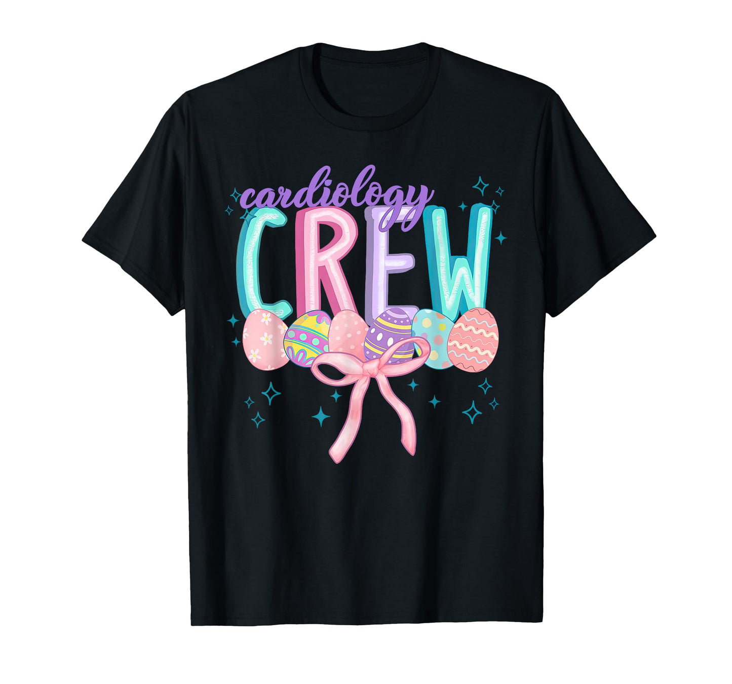 Coquette Bow Cardiology Crew Egg Bunny Easter Cardiac Nurse T-Shirt