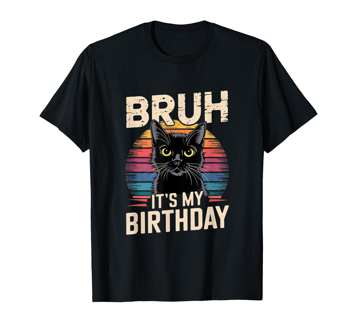Bruh It's My Birthday Cat Retro Sunset T-Shirt