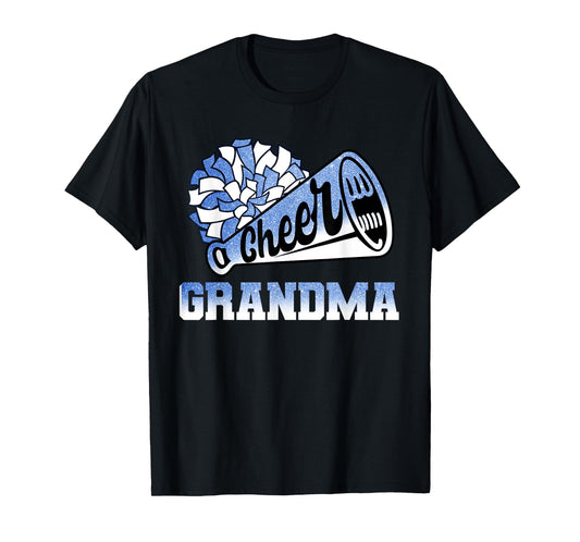 Cheer Grandma Biggest Fan Cheerleader Blue White Pom Pom T-Shirt