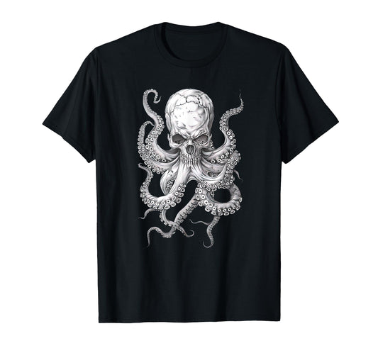 Vintage Skull Octopus Kraken Ocean Monster Goth Grunge Art T-Shirt
