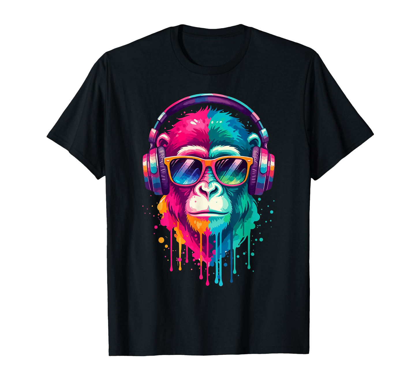 Monkey Wearing Headphones and Sunglasses EDM Rave Chimp Art T-Shirt