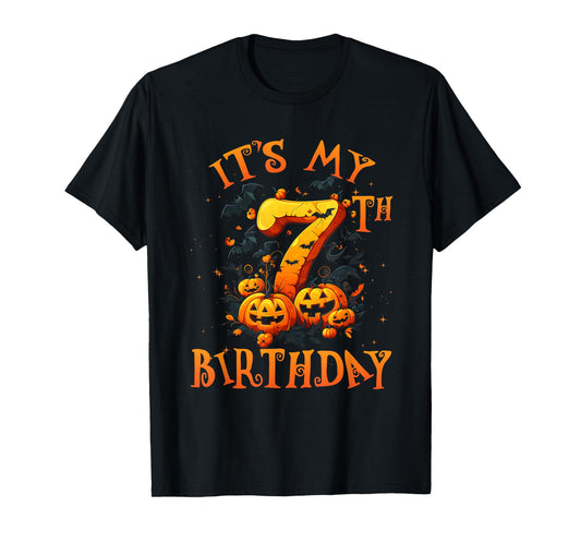 Boo It's My 7th Birthday Halloween Pumpkin 7 Years Old T-Shirt