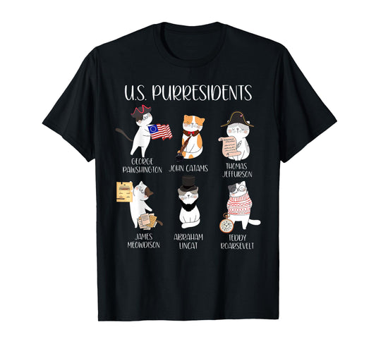 American History Teacher Cute Cats History Lovers Unisex-Adults T-Shirt, Black, Small, Short Sleeve, Modern Classic Fit, Crew Neck, Cartoon Pattern