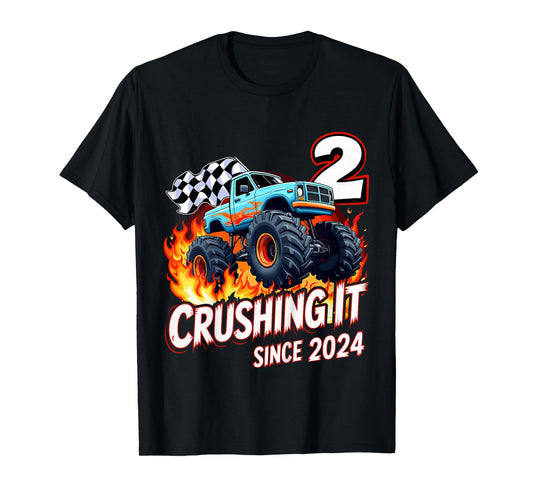 Kids 2nd Birthday Monster Truck 2 Year Old Boys Born 2024 T-Shirt