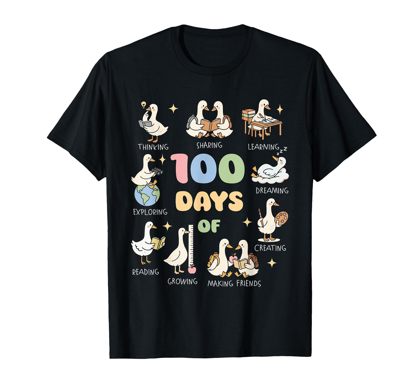 Silly Goose Happy 100 Days of School Goose Teacher Bookish T-Shirt