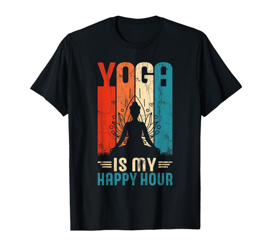 Retro Yoga Graphic Funny Saying Yoga Is My Happy Hour T-Shirt