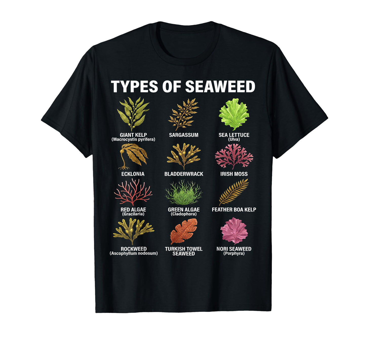Types of Seaweed, Seaweed Species Chart, Marine Algae Types T-Shirt