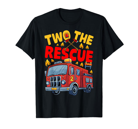 Two The Rescue Firetruck 2 Yr old boy 2nd Birthday Party T-Shirt