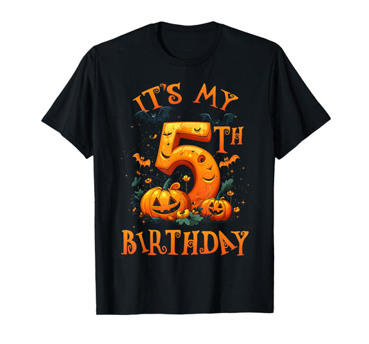 Boo It's My 5th Birthday Halloween Pumpkin 5 Years Old T-Shirt