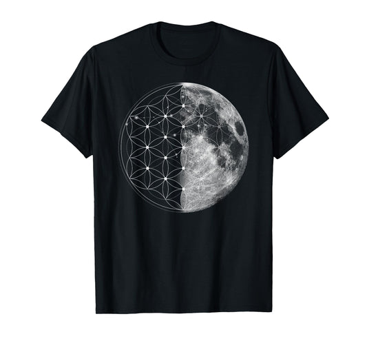 The Dharma Store - Flower of Life Moon - Sacred Geometry T-Shirt