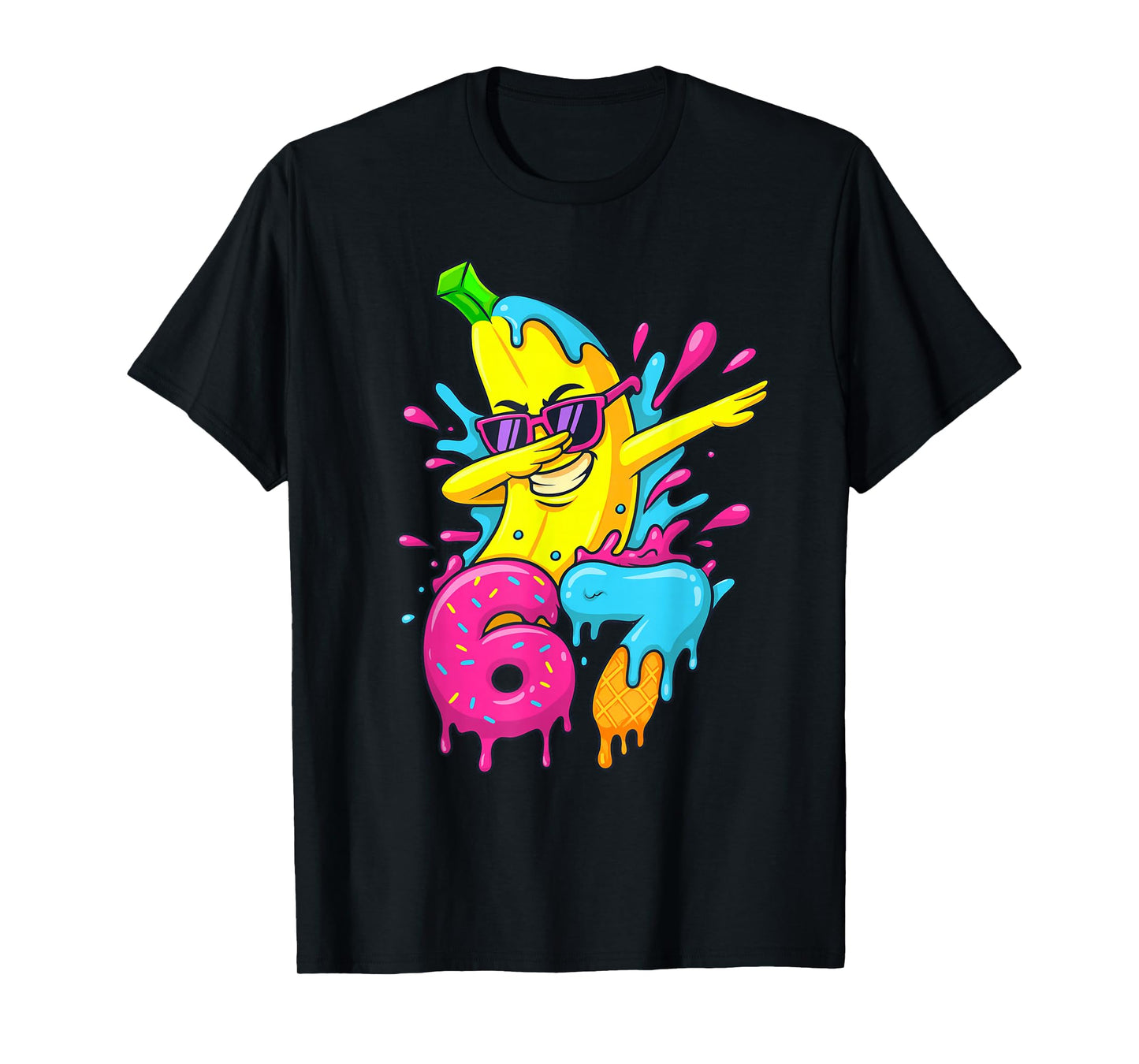 67 Dabbing Banana Baseball Funny 6 7 Dripping Ice Cream Meme T-Shirt