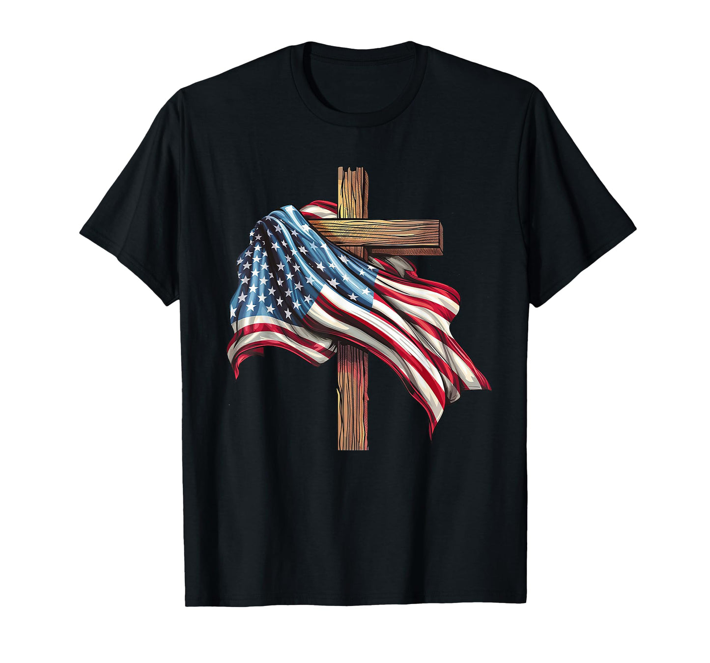 American Flag Cross for Patriotic USA Christians Distressed T-Shirt