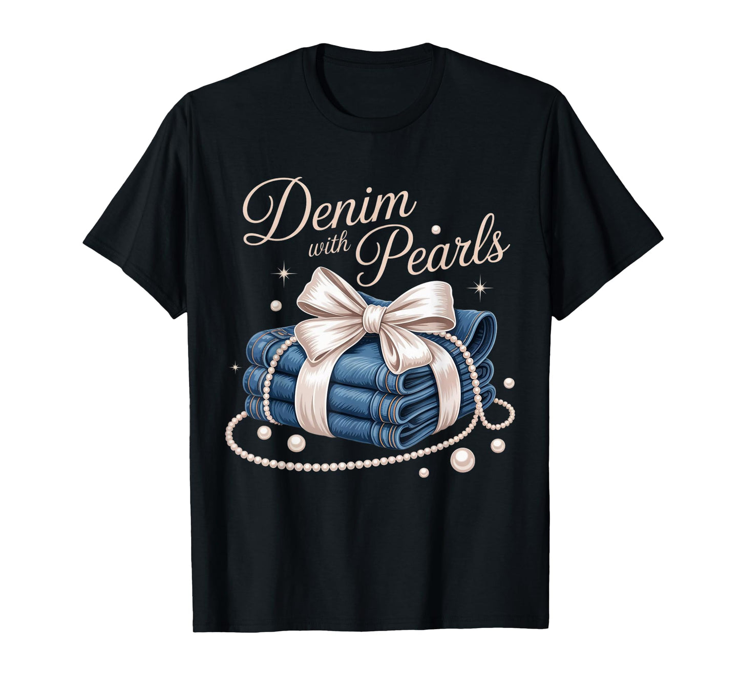 Denim with Pearls Mother’s Day Outfit for Stylish Women T-Shirt