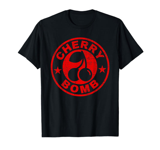 Cherry Bomb Retro Cherries Design Distressed T-Shirt