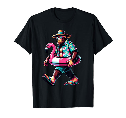 Bigfoot Pink Flamingo Aloha Pool Party Hawaiian Party T-Shirt