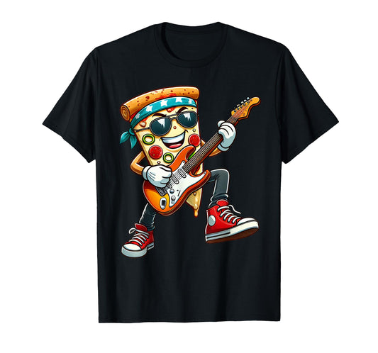 Funny Pizza Rockstar Electric Guitar Music Men Women Kids T-Shirt