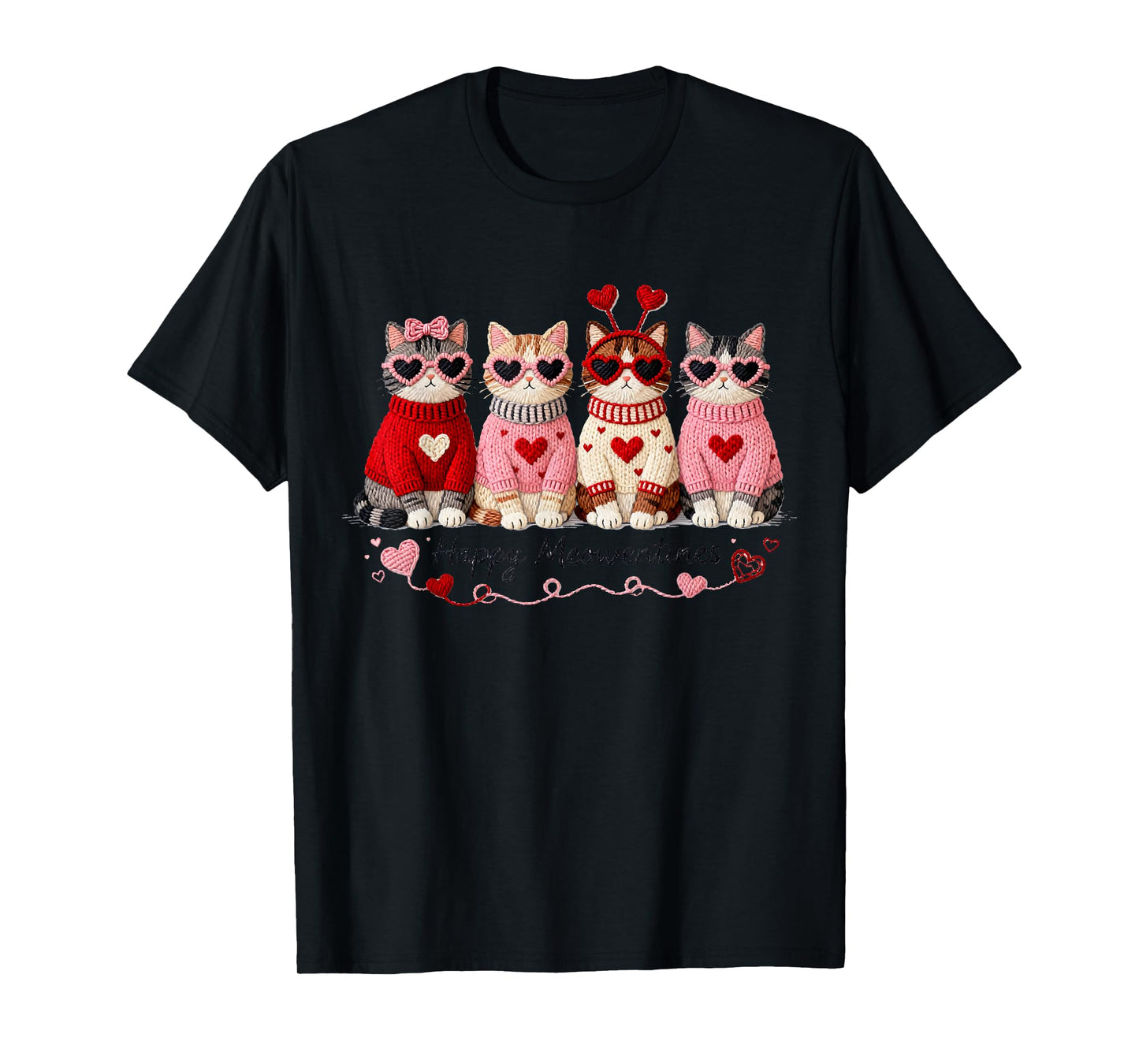 Happy Meowentines Cute Cat Valentine Love Crochet Yearn T-Shirt