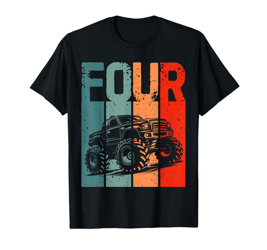 Kids I'm 4 This Is How I Roll Monster Truck 4th Birthday Boy T-Shirt