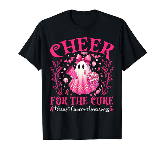 Cheer for The Cure Breast Cancer Pink Ghost Cheerleader T-Shirt