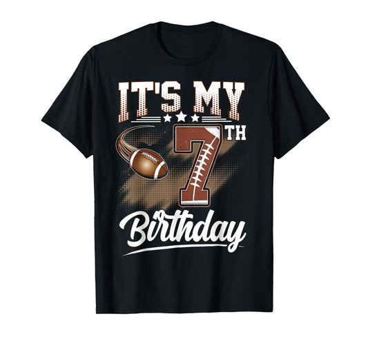 Kids 7 Year Old It's My 7th Birthday Football Themed Party T-Shirt