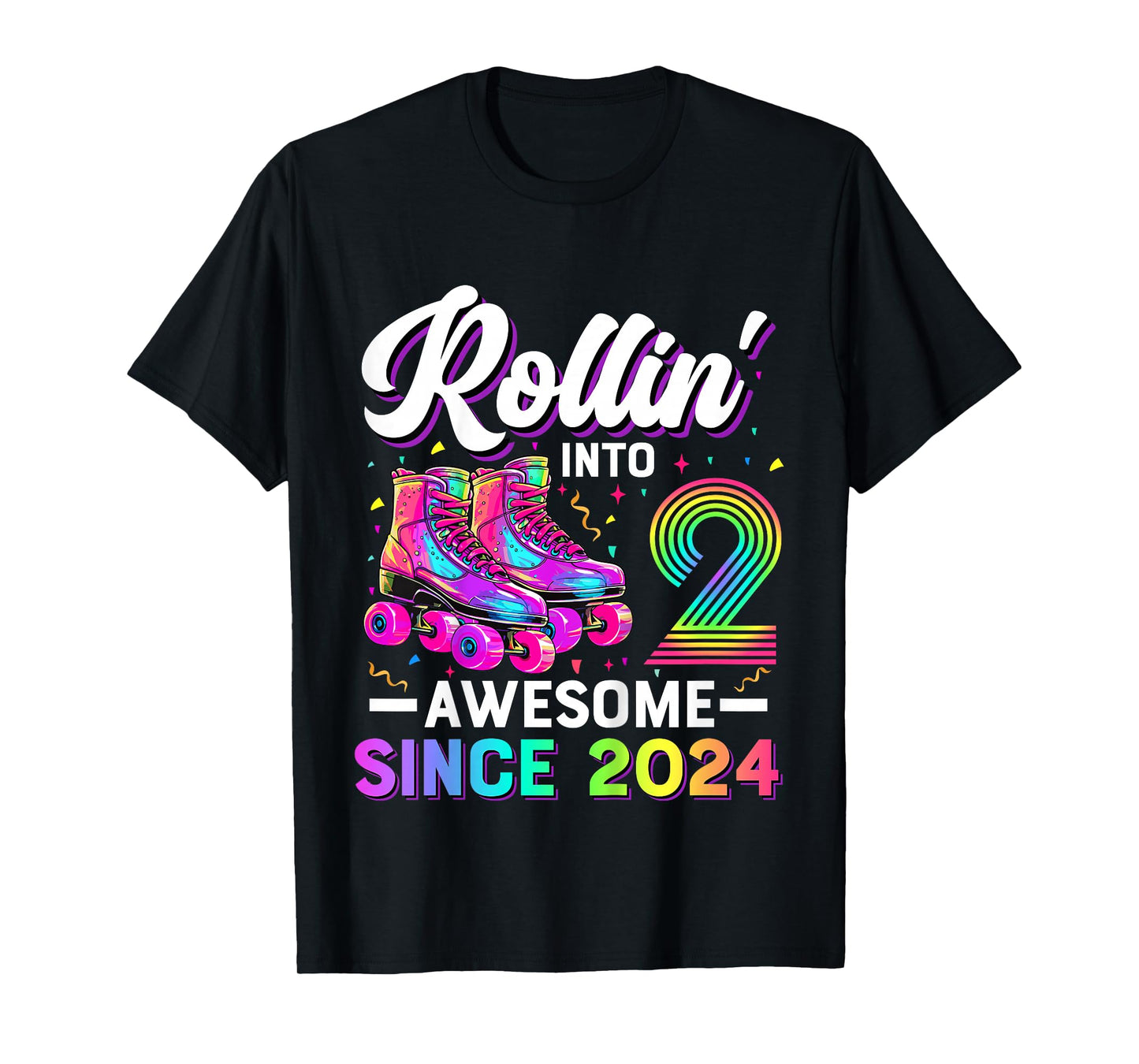 Kids 2nd Birthday Shirt Girl Two 2 Year Old Roller Skate Skating T-Shirt