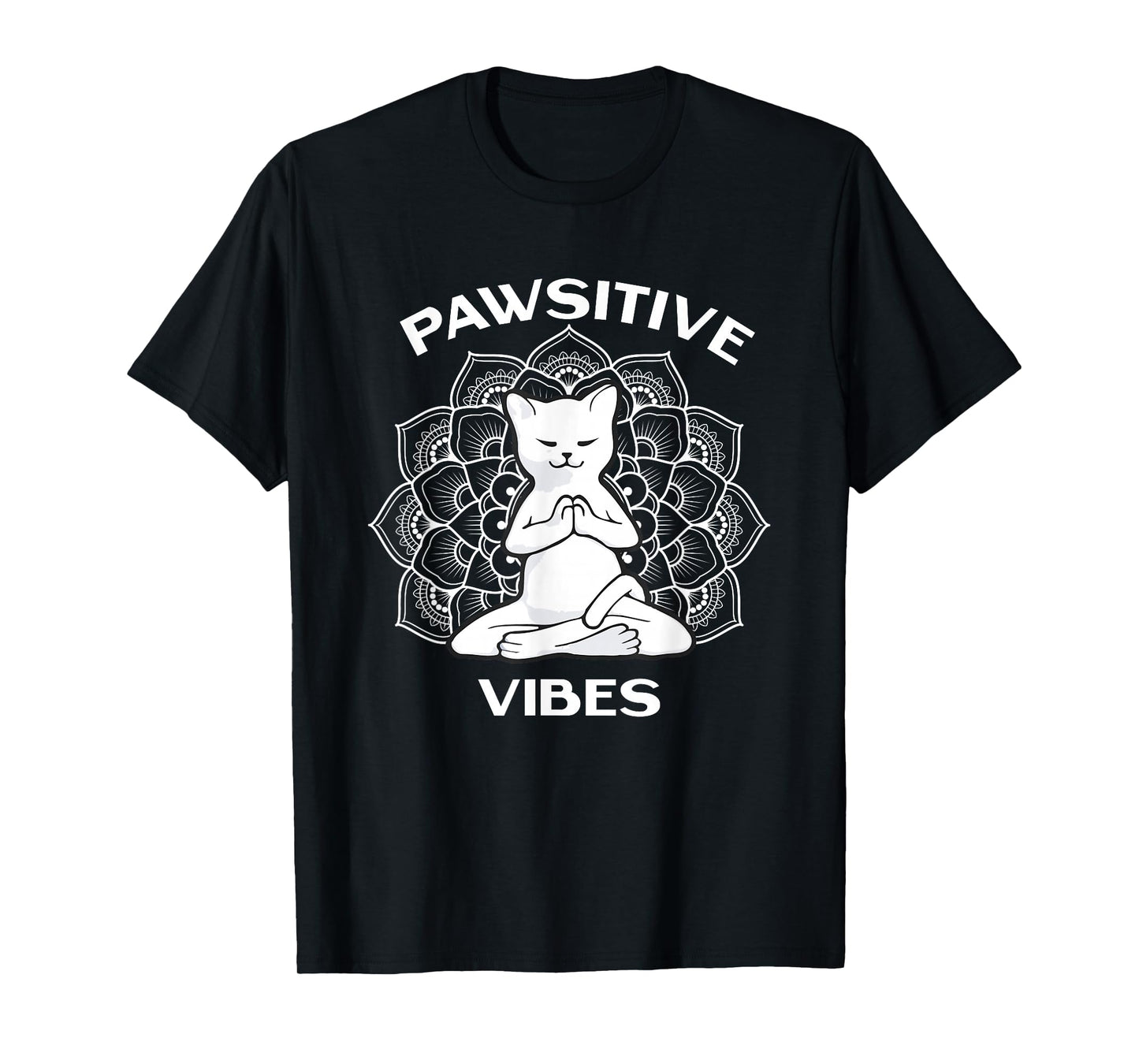 Zen Cat Zone Apparel Pawsitive Vibes Positivity Meditation Lotus Mandala Yoga Cat T-Shirt